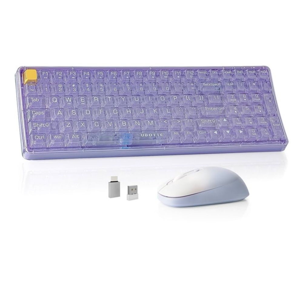 Bluetooth Wireless Transparent Keyboard and Purple Mouse Set